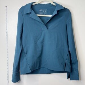 EUC figs scrub long sleeved top blue/green (Caribbean blue) kangaroo pocket xs